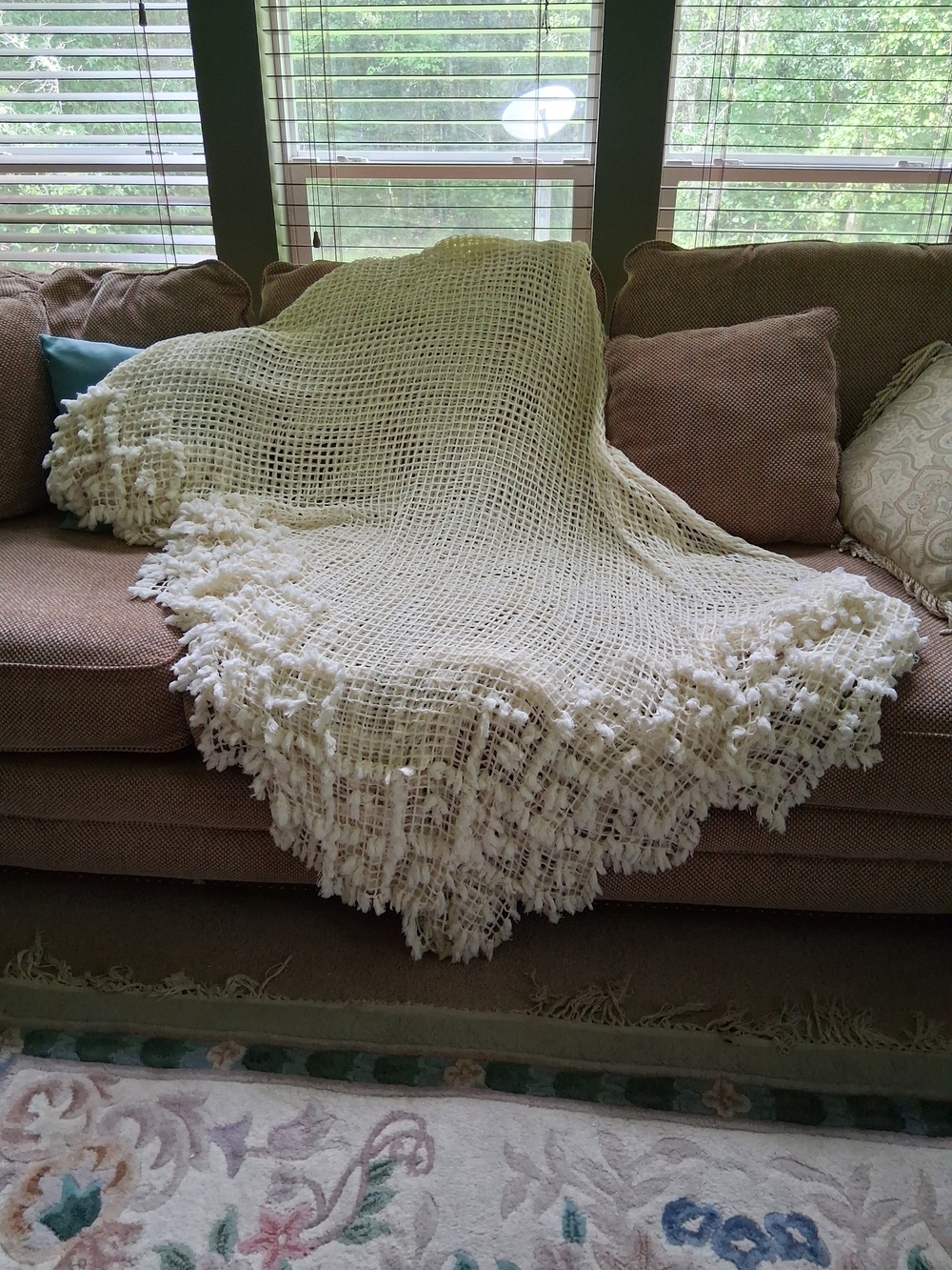 Cream Crochet Tester Bed Canopy with Fringe